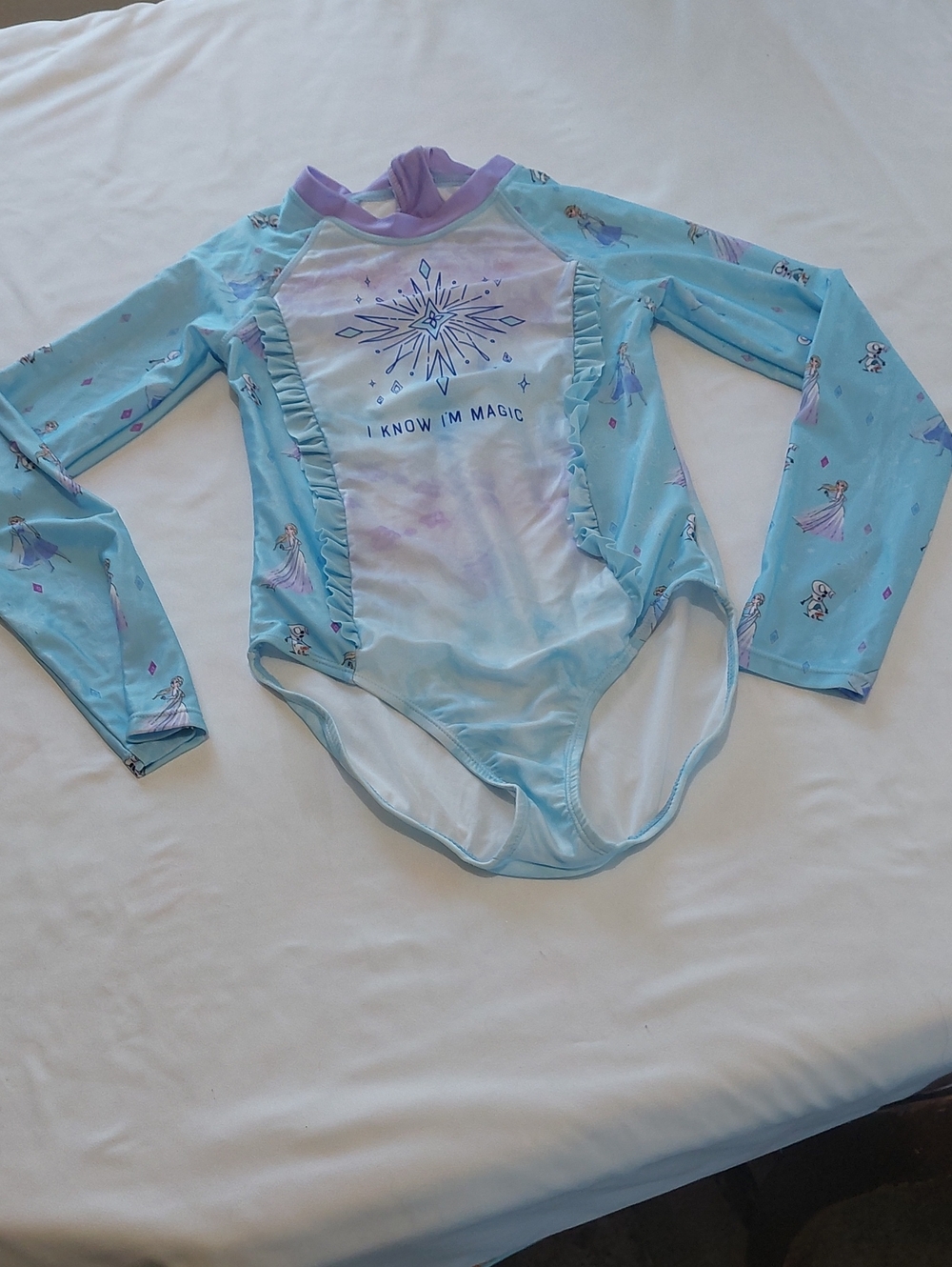Disney Frozen Light Blue and Lilac Girls' Rash Guard Swimsuit.Size Large